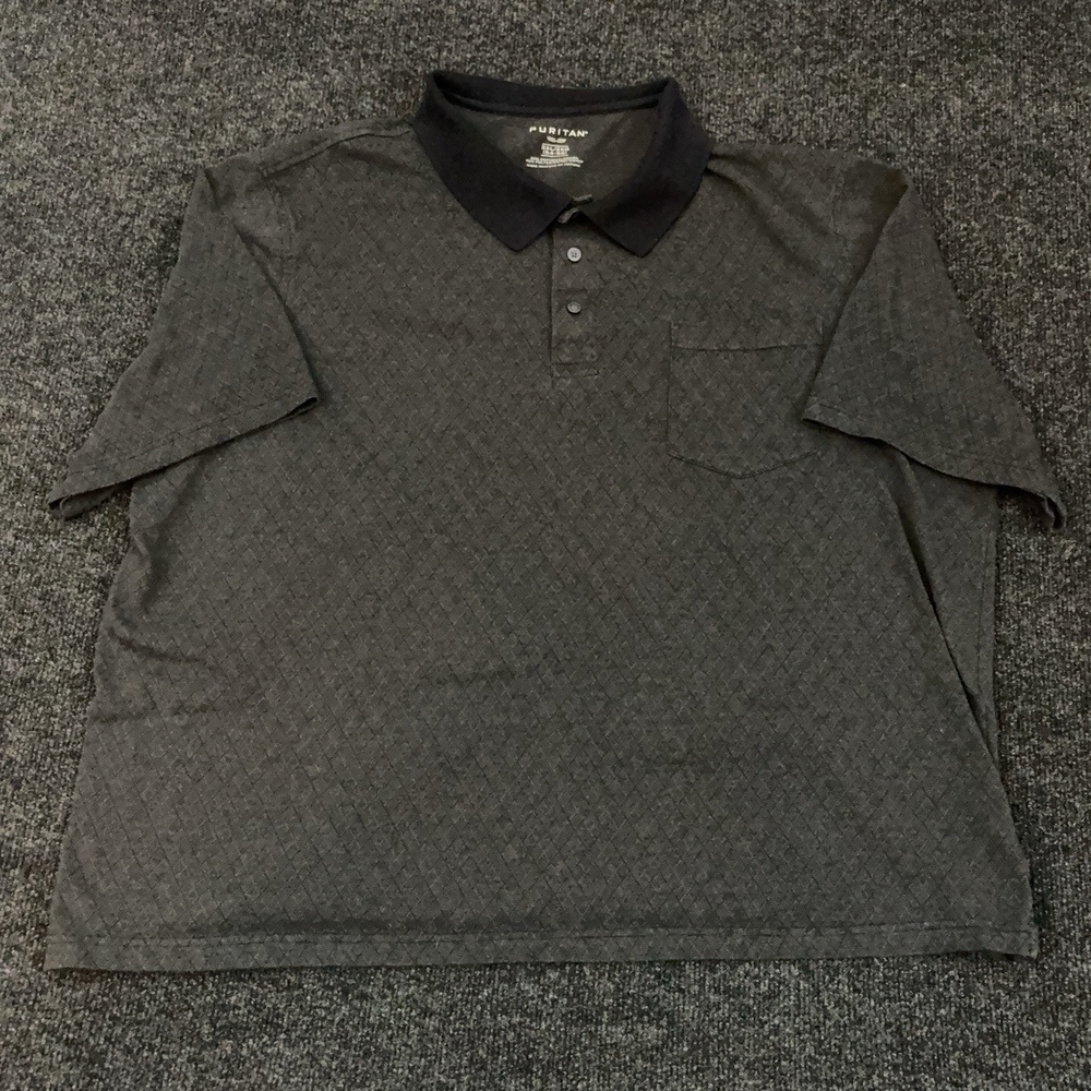 Puritan Polo Shirt Mens 3XL Gray Argyle Diamond Knit Pocket Short Sleeve Casual